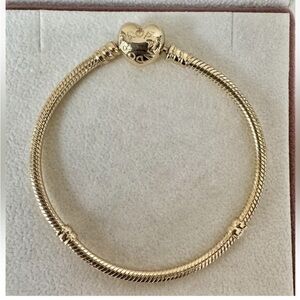 Authentic Pandora 14K Gold Moments Heart Clasp Snake Chain Bracelet 7.3 In
